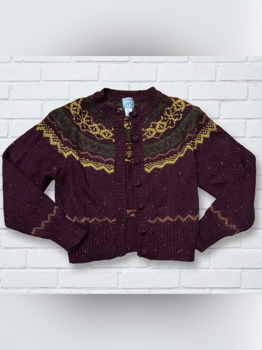 Vintage Women's Maroon Hand Knit Button-Front Sweater Cardigan